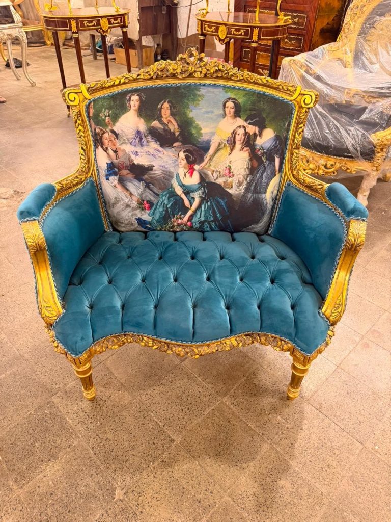 Vintage French Louis XVI Style Tuffed Bergère Victorian Armchair