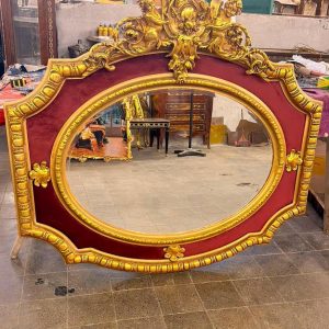 Vintage Cherub Grand Mirror Wall hanging 55”W Burgundy