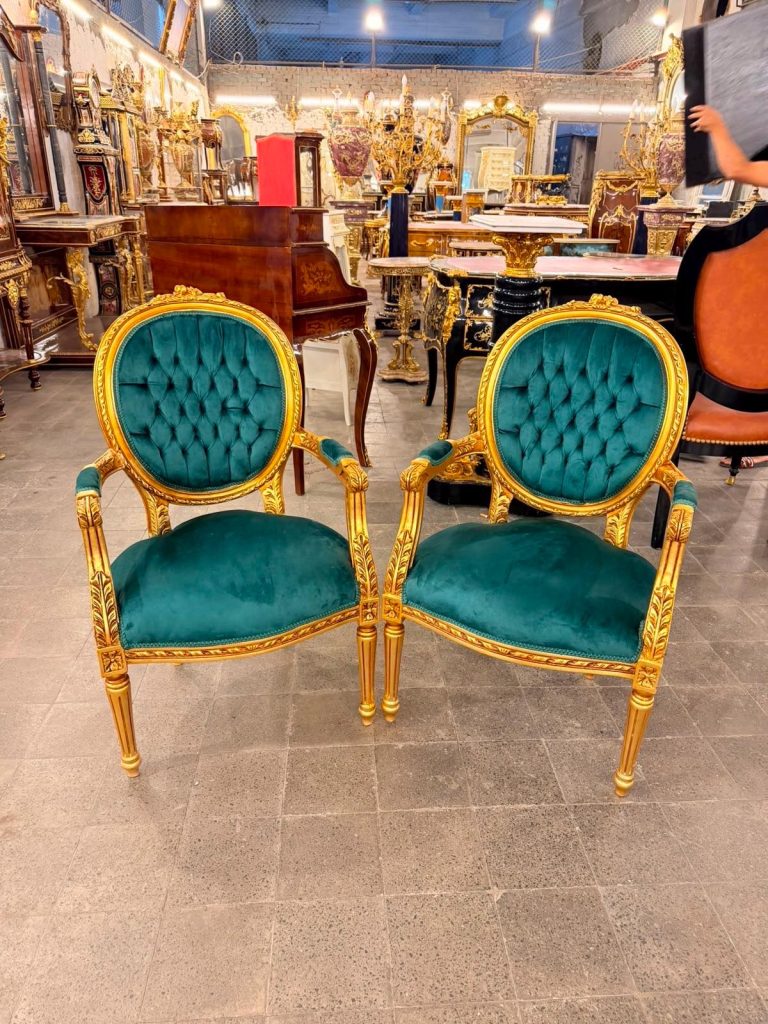Rococo Emerald Green Tufted Velvet Fauteuils Armchairs