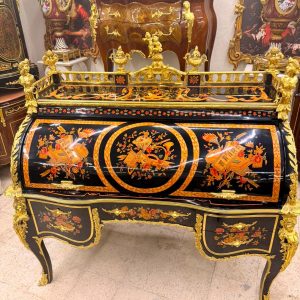 Museum Quality Rococo Marquetry Secretary Black & Gold Writing Bureau