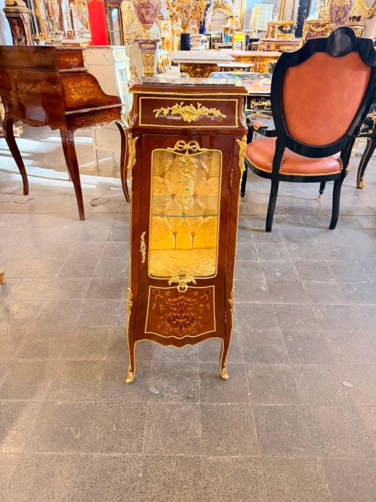 Vintage petite Vitrine hidden compartment Marble top