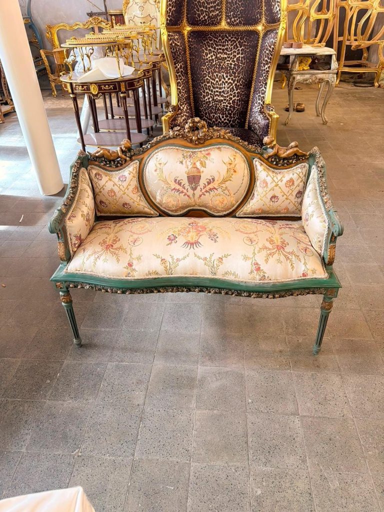 Vintage Louis XVI Cherub Sofa Biege & Sage Green