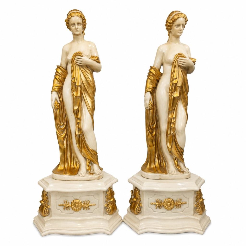 Vintage Roman Venus & Diana Classical Lady Statues with Pedestals 49.2” H